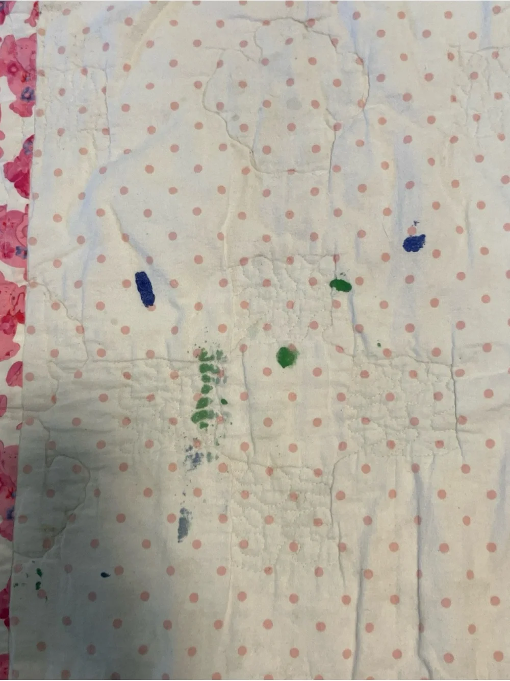 Handmade Pink Baby Quilt with Blue Accents